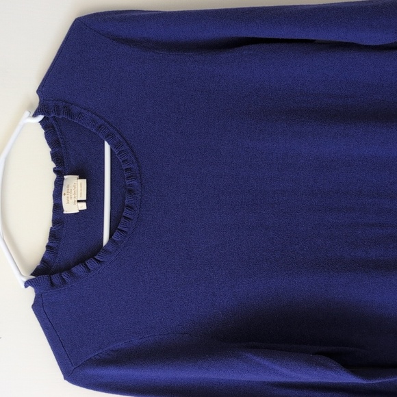 Kate Spade Womens Large Ruffle Crewneck Sweater Blue Preppy Coquette Classic - Picture 3 of 8